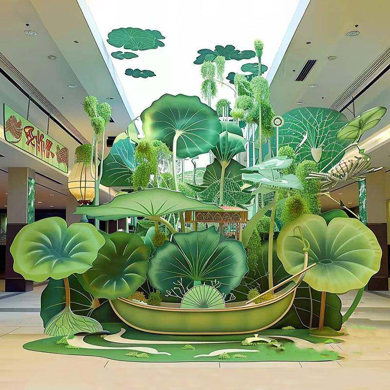 端午节主题活动装置 商场酒店场景布置 国潮设计绿色活动布置DP点