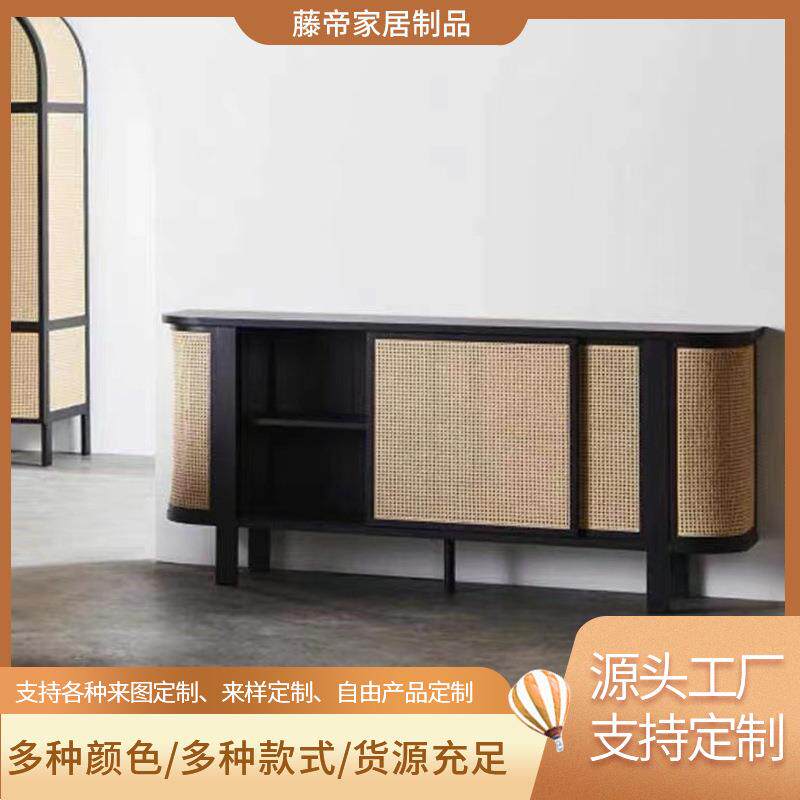 现代简约酒柜茶水柜北欧白橡木樱桃木餐边柜日式藤编柜客卧玄关柜