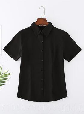 正品胖M弹力黑色衬衫工装长袖衬衣修身瘦女加肥加大码工显作服2M0