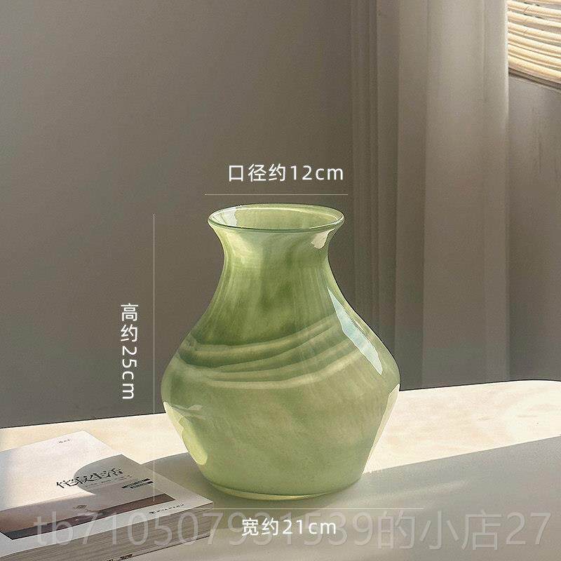 正品中式玻璃花瓶学玄关客厅摆件绿色宋新代美器高级感花水培插花