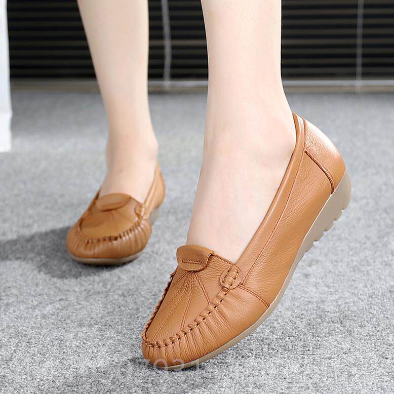 正品春秋软皮妈妈老鞋真豆皮单鞋女豆鞋中老年休女式皮鞋人红鞋软