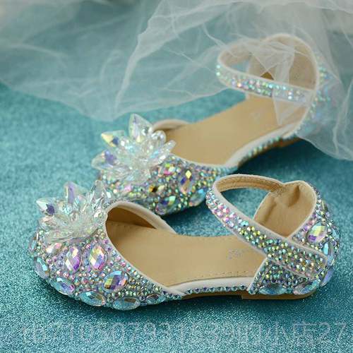 正品演艾莎公鞋女童主高跟鞋闪闪水晶宝宝生钢日琴出舞台表演礼服
