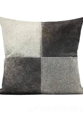 正品欧式奶牛店皮抱枕真皮方靠枕毛皮枕家居样板房酒软高装档抱枕