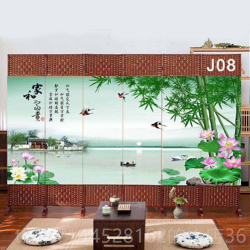 正品中式藤编屏关隔断厅可折叠移动卧室遮挡帘家用玄平风简客约现