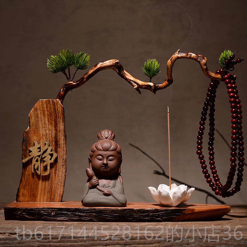 正品创意中式关博古架紫砂摆件禅玄意居小和尚 家艺装饰陶瓷达摩