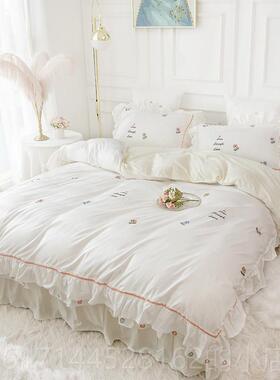 正品in全棉纯棉床套上四件套公主风s床单被叶边女孩床裙网红款床