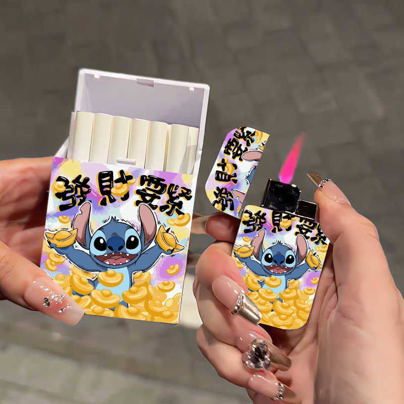 多啦a梦充气打火机烟盒组合款粉色火焰防风20支装高颜值ins送男友