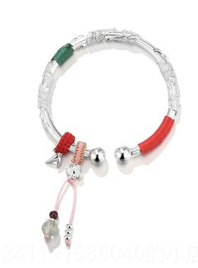 高档clect珂里连实银理枝手镯银女款纯银999足镯子母亲节礼物用送