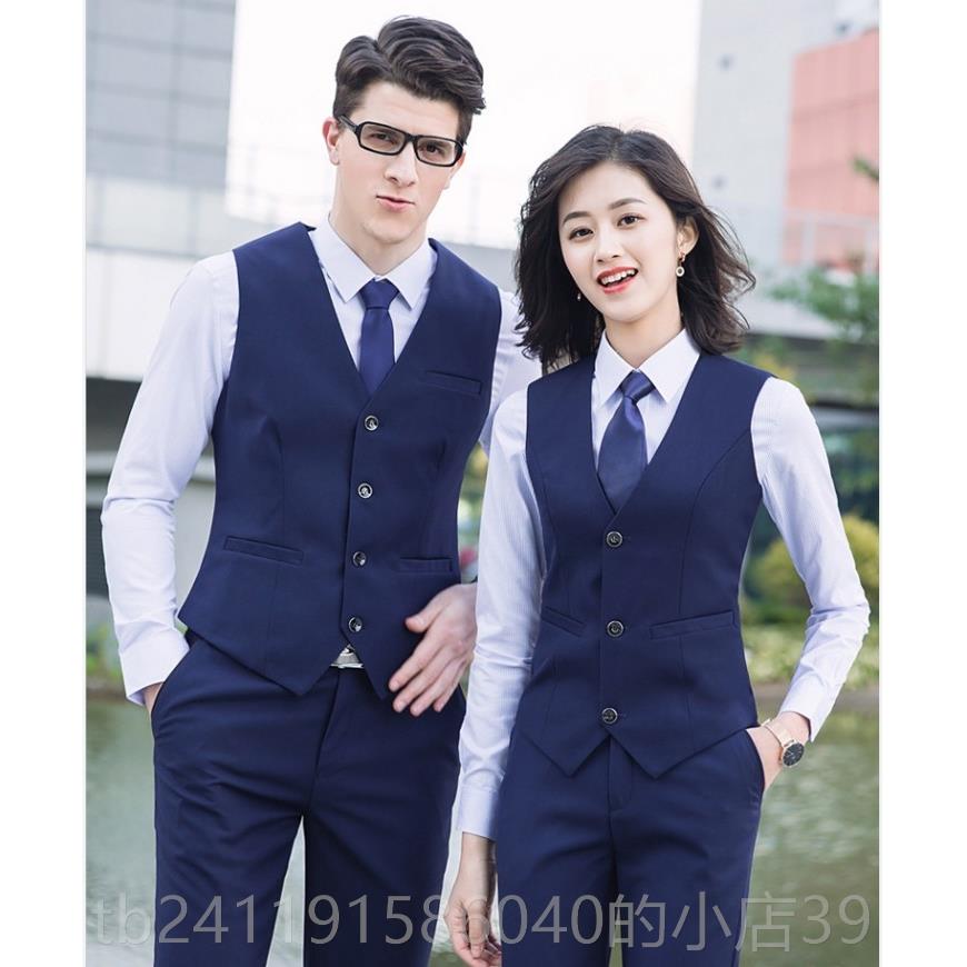 高档色条纹衣工农商银行男女职业套装马甲西裤行服衬农商信用蓝社