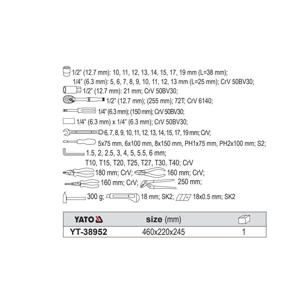 易尔拓汽修工具箱套装四轮定位手提工具箱组套筒扳手钳子YT-38952