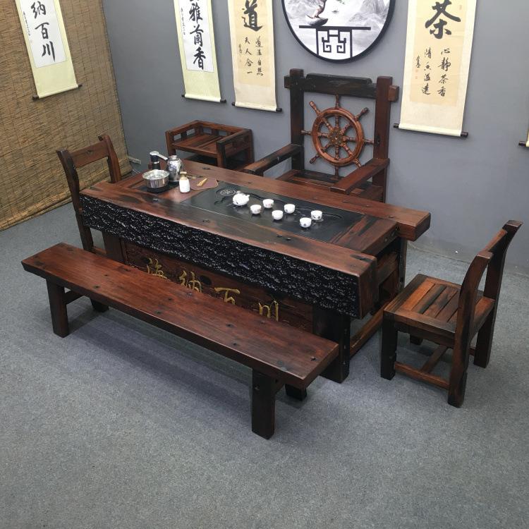 老船木龙骨茶桌椅组合实木功夫茶几仿古茶台办公室茶室客厅茶艺桌