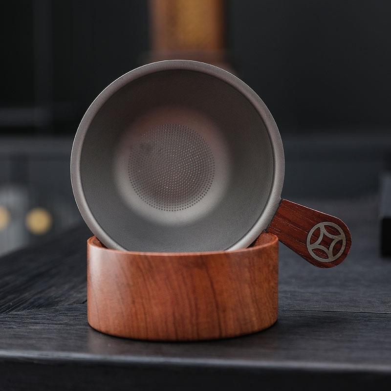 花梨黑檀实木纯钛茶漏茶滤茶叶过滤网泡茶过滤器茶仓茶水分离器滤