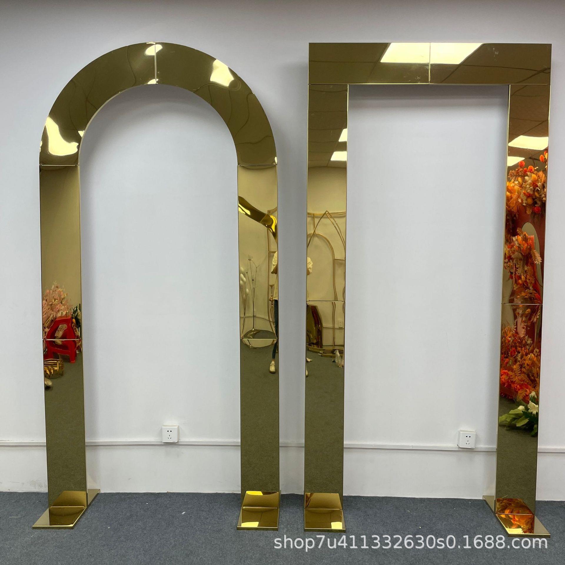 新款镀金背景架婚庆铁艺道具户外婚礼装饰不锈钢架子屏风指示牌