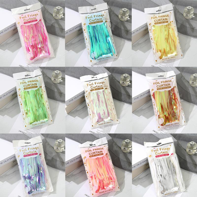 新款1*2M创意派对装饰雨丝帘双色镭射墙面门帘儿童生日装饰道具