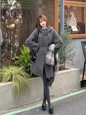 【甜甜粉丝专享】纯色百搭通勤休闲双排扣羊毛大衣5515