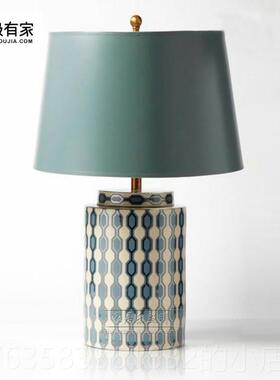 高档式欧式田园蓝色陶瓷台灯现时尚家居床客厅酒店美样代板房卧室