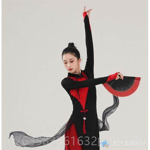 高档古典舞蹈服女飘袍逸练功旗民长款上衣中国风族现代舞演蹈出服