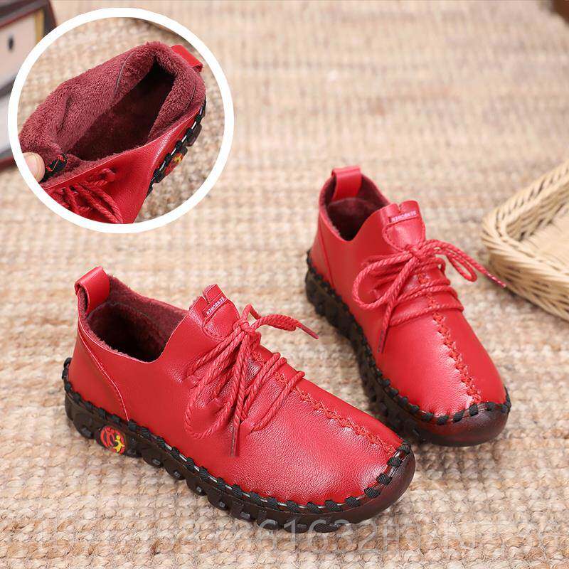 高档牛筋底单203滑新款妈妈软底鞋鞋子女鞋平底防休闲红色女2士皮