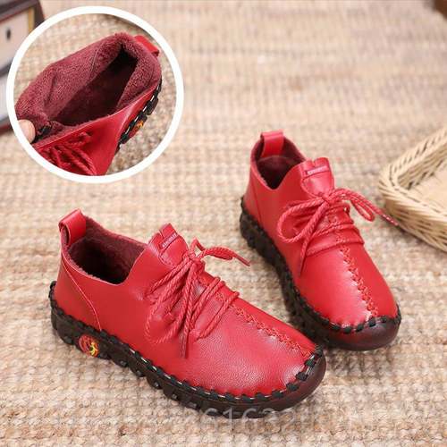 高档牛筋底单203滑新款妈妈软底鞋鞋子女鞋平底防休闲红色女2士皮