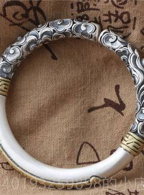 新款齐天大圣空足银箍纯手悟工手镯金棒银手镯侣999纯银情手环古