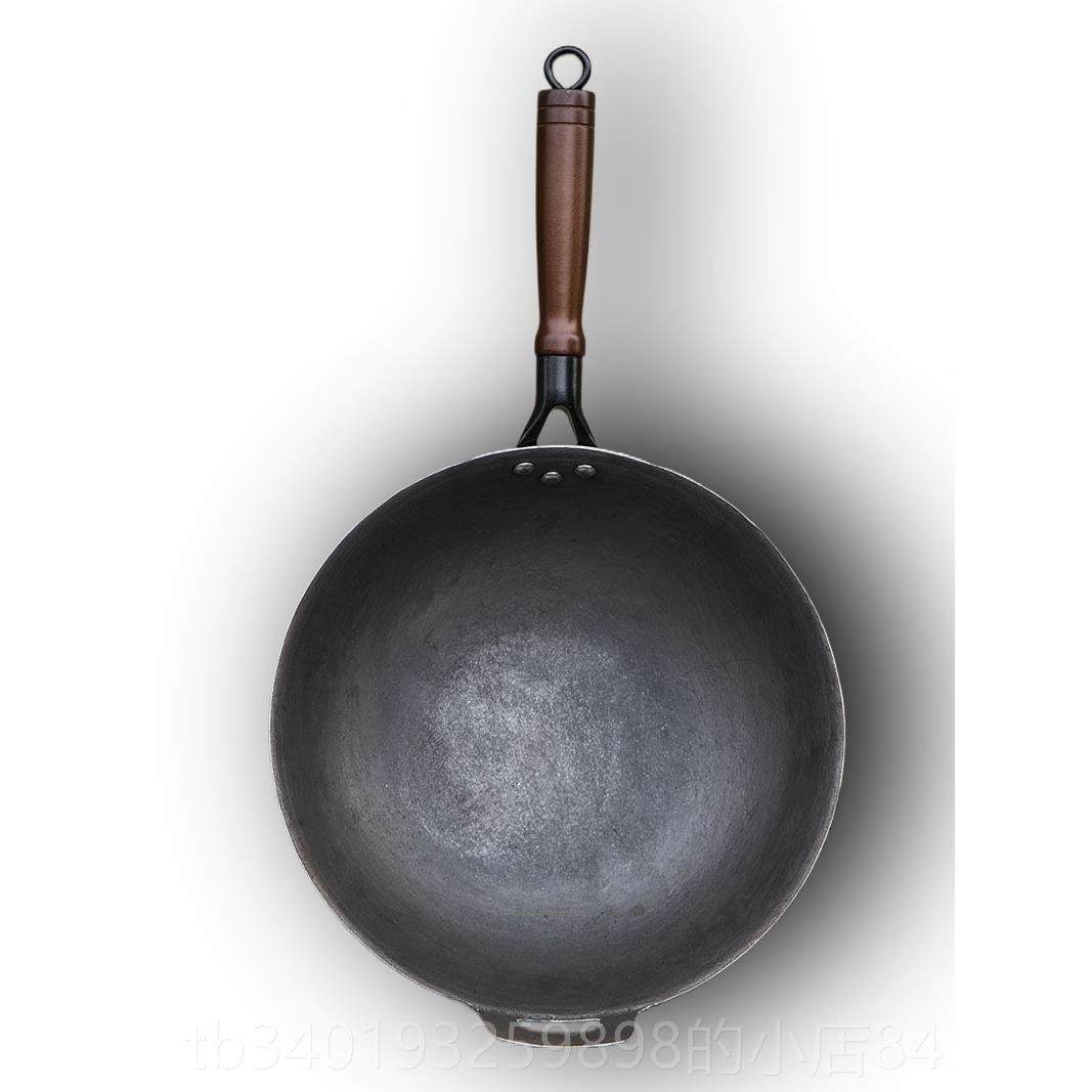 新款山西任峪老式平无涂层不粘底铁圆家底炒锅泥膜古法铸造炒勺