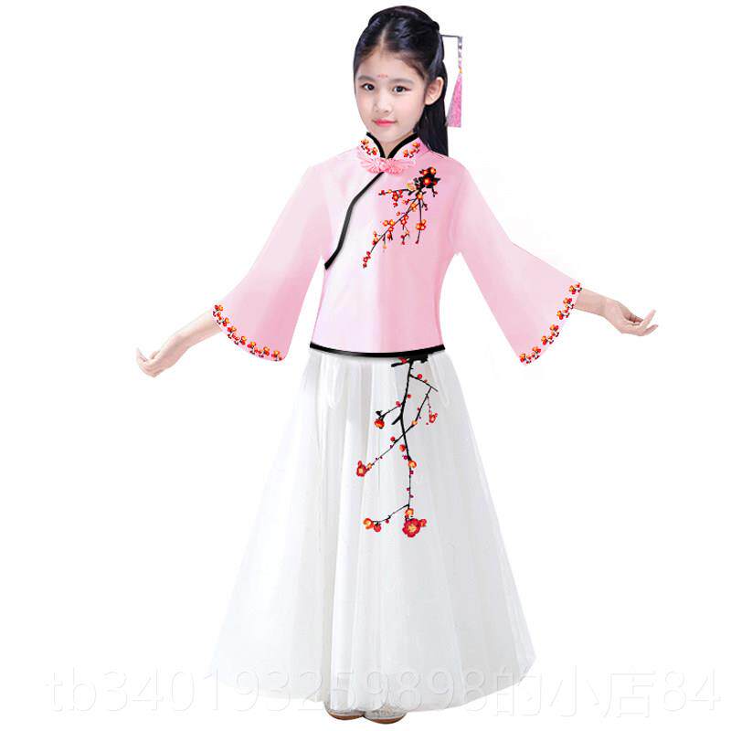 新款女童汉服仙女服女袍孩花出刺绣中国风古装梅民国风旗唐装古筝