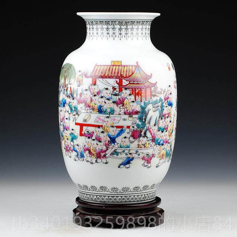 新款家景厅德镇陶瓷器 中花式仿古百子图瓶 客居装饰工艺品花器摆