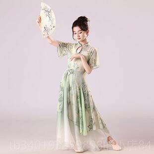 新款儿童古民典舞服装，印花旗袍，纱布，国舞蹈表，族舞蹈练习服