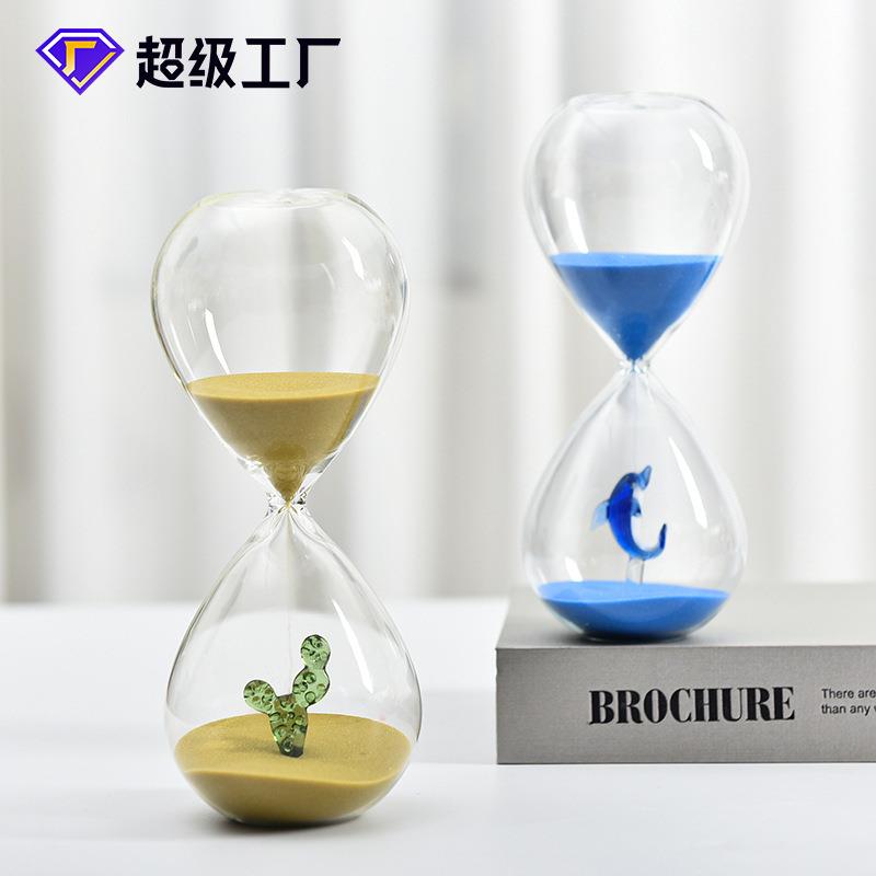 创意30分钟圣诞沙漏计时器动物造型家居摆件玻璃工艺品工厂