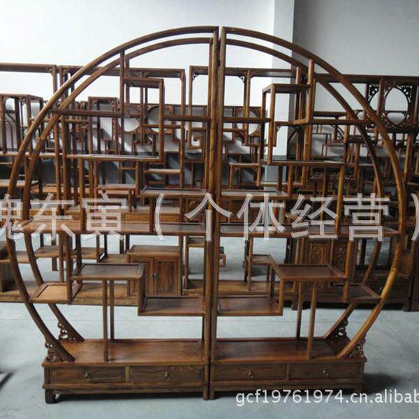 榆木家具明清仿古全实木古董架多宝阁大圆置物柜博古架储物复古