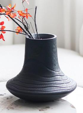 酒店民宿展厅摆件仿木纹花瓶干花花器侘寂风售楼部设计师软装饰品