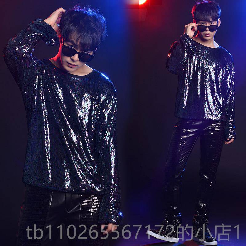 新款火星演唱会演出服歌手夜华晨宇同款摇亮滚长袖片t恤男酒吧店图片