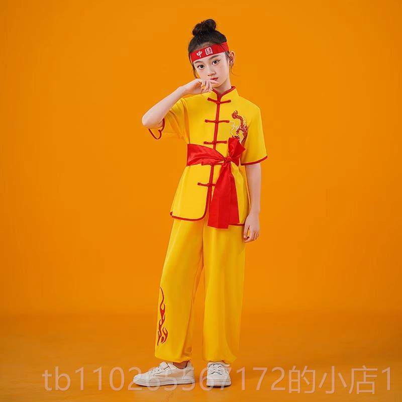 新款六一儿术童练中功服男女童武表演服出国风打鼓武术训练比赛演
