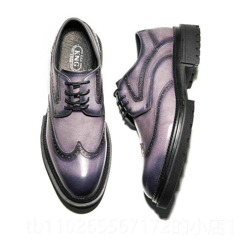 新款新款皮鞋男真皮休韩百漆皮圆闲头版英伦厚底商务搭男鞋结婚新