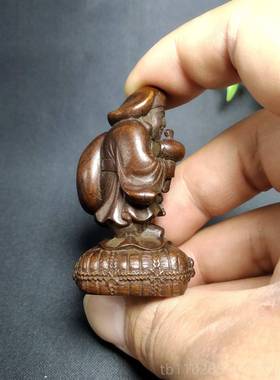 新款古铜器纯铜摆手把件实心大黑天茶台古董日宠本财神佛像茶玩小
