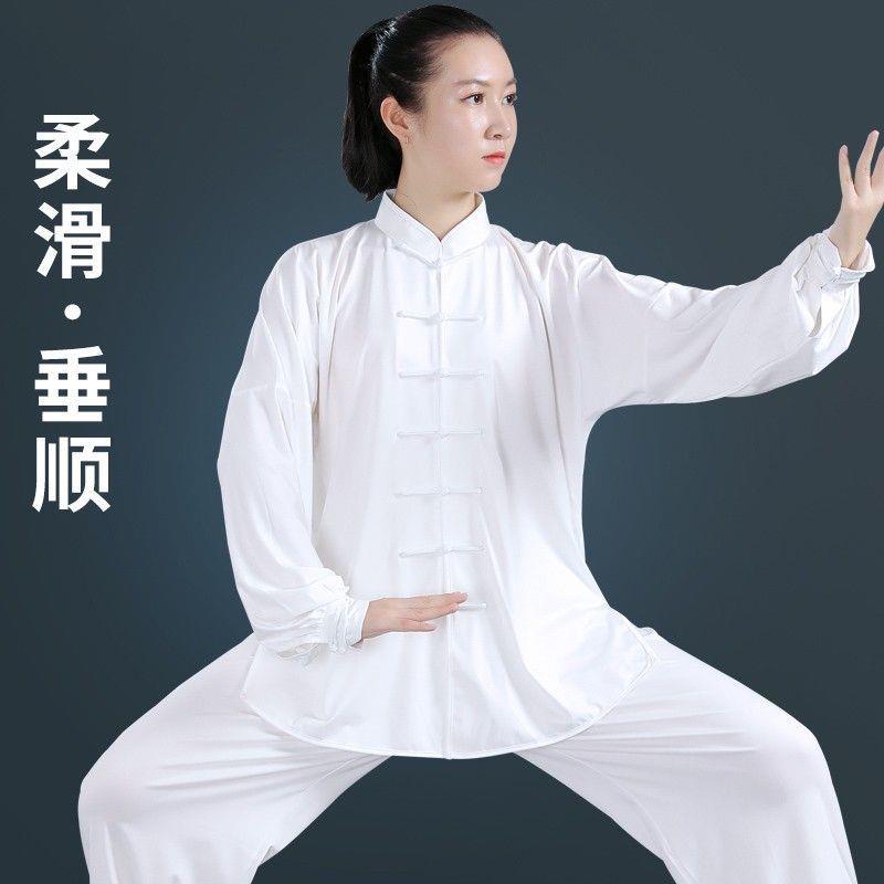 夏季牛奶丝太极服女男款新款太极练功服套装中国风表演服武术服装