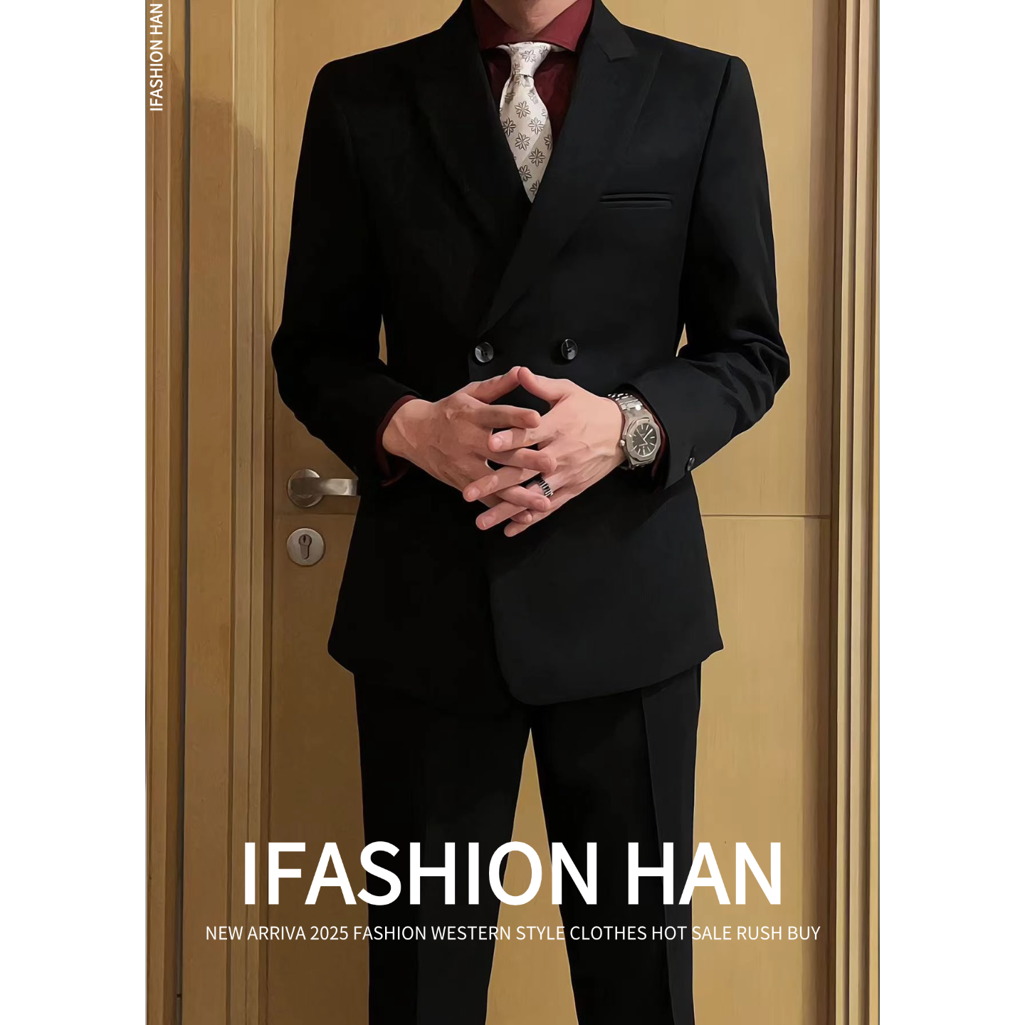 男士秋冬纯色高端西服套装结婚商务西服套装男双排扣西装西服定制