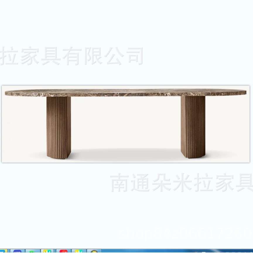 客厅长桌实木餐桌橡木办公桌长方形别墅复古工作台饰面高端大理石