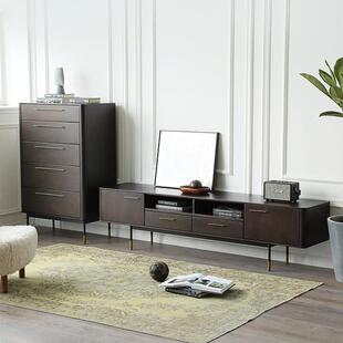 北欧中古工业风表情电视柜黄杨木实木金属脚复古意式视听柜