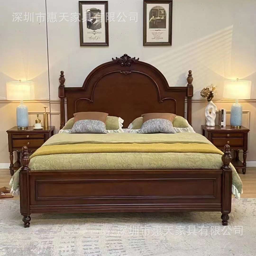 法式复古实木床白胚美式轻奢双人床白茬卧室家具1.8米半成品家具