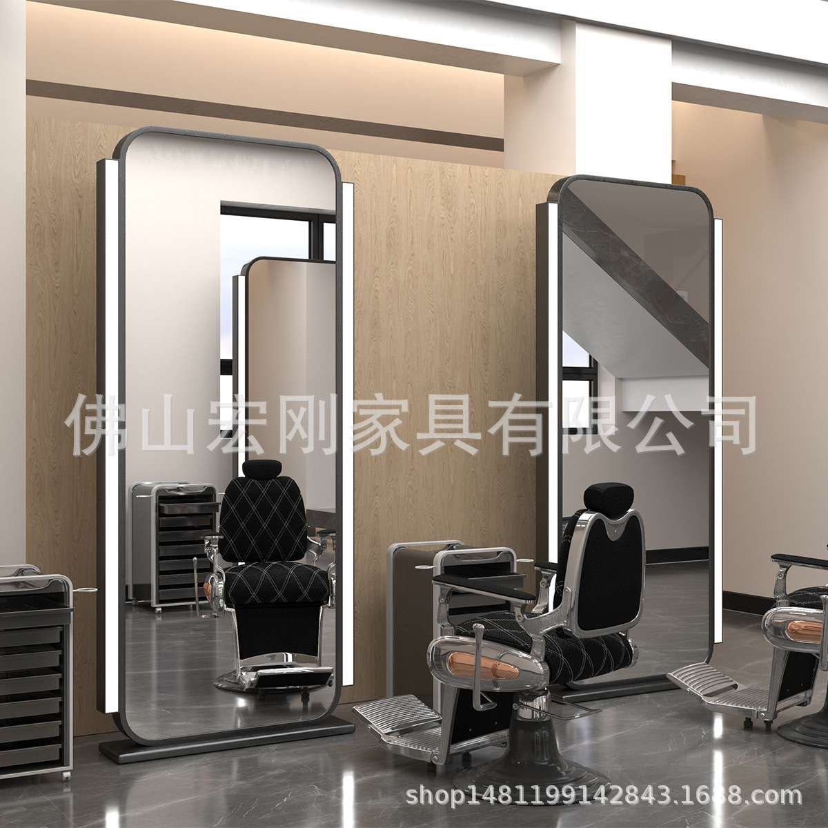 高端新款理发店双面镜子发廊专用落地式美发镜台剪发时尚烫染镜