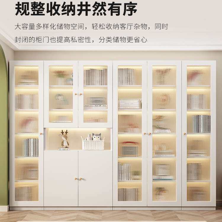书柜书架简约现代实木质置物柜客厅收纳柜家用防尘玻璃门展示柜T&