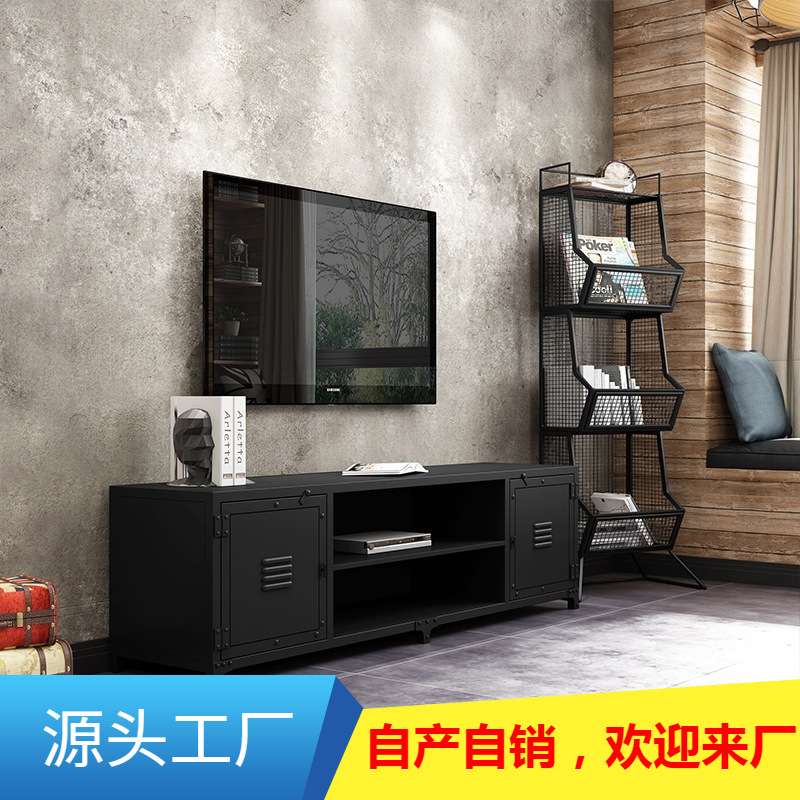 工业风铁艺电视柜美式乡村家用烤漆地柜矮柜铁皮柜民宿用整体柜子
