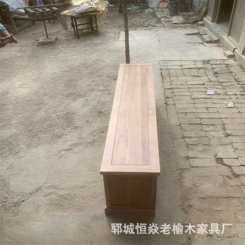新中式老榆木电视柜长方形实木客厅地柜简约榆木储物柜免漆家具