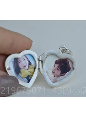 高档s95纯银泰银可心形花朵叶2子打开相片盒子精油吊坠做旧项链照