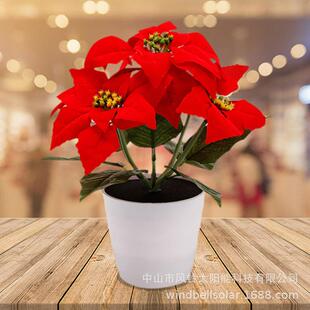 太阳能圣诞花束灯led仿真花盆灯一品红年宵花节日装饰氛围灯台灯