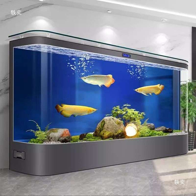 双圆弧形一体式靠墙落地鱼缸客厅大型玻璃家用循环过滤水族箱