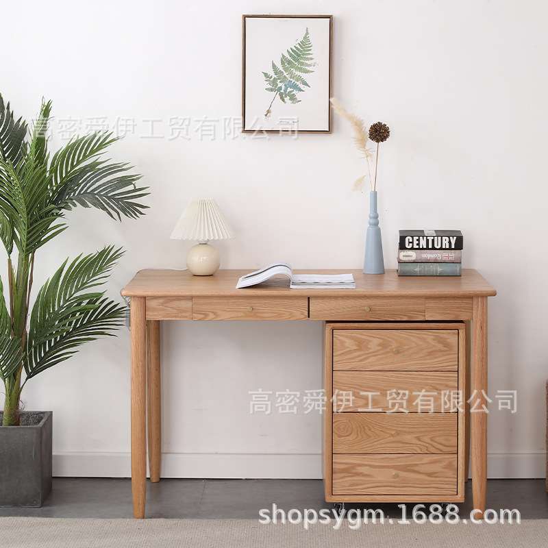 简约可移动文件柜书桌边柜木质办公室收纳柜四抽带轮子落地资料柜