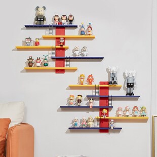 放娃娃的置物架墙上展示柜免打孔置物架挂阶梯娃娃手办收纳展示架