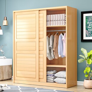 实木大衣柜移门松木推拉门儿童成人原木环保收纳卧室趟门现代